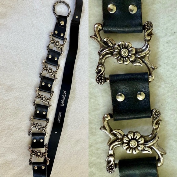 Black Leather & Pewter adjustable belt floral crystals heavier statement piece - Picture 1 of 9